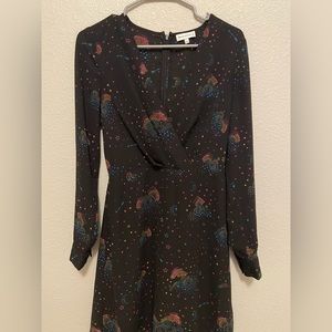 Warehouse Dress - Black with star and moon multicolor pattern